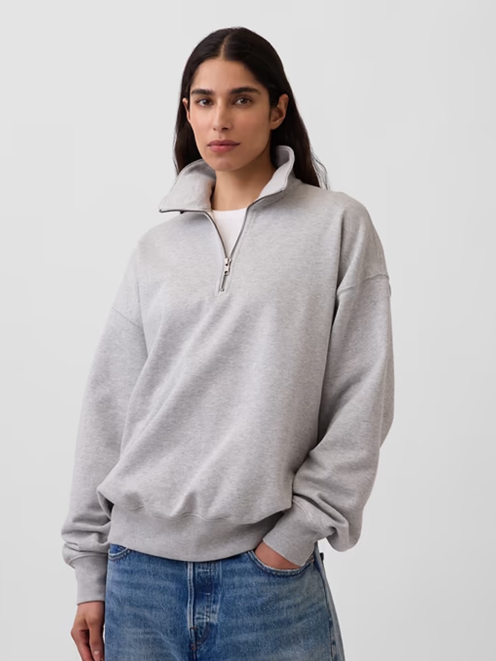 Light Gray Half-Zip Pullover Sweatshirt